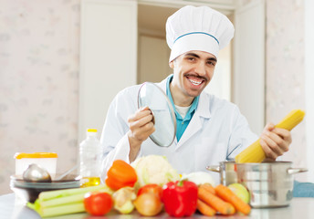 Positive cook  cooking with spaghetti