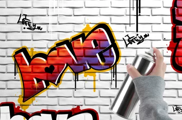 Stof per meter Graffiti Hou van graffiti op bakstenen muur