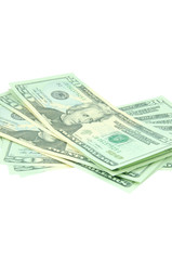 pile of american dollars on white background