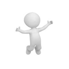 3d human happy jump in air on a white background