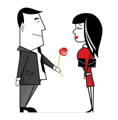 Business man giving a rose to a business woman