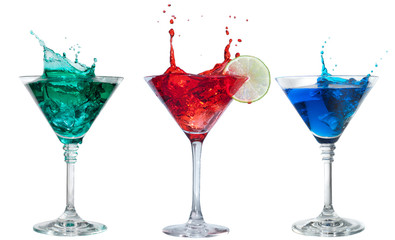 Set of alcoholic cocktails isolated on white background