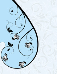 Blue abstract background with flowers