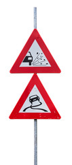 Traffic signs for loose chippings and slippery road