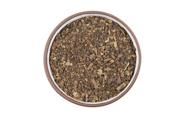 Fine black tea in ceramic bowl isolated on white