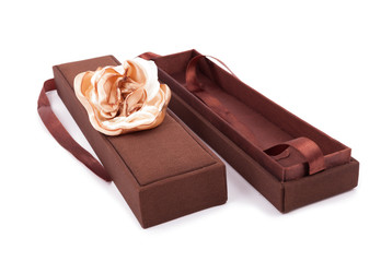 Luxury gift box in brown shades isolated on white background.