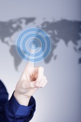 Woman's hand pushing network button on touch screen