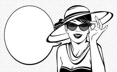 Vintage lady with hat and glasses