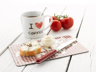 Coffee and Baguette with Cream Cheese