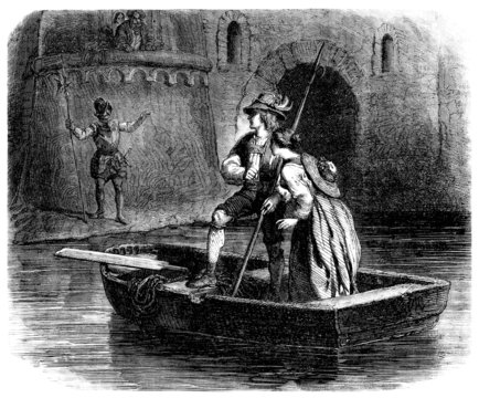 Pair escaping in a Boat - &Eacute;vasion - 16th century