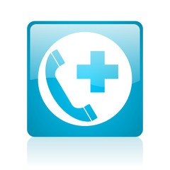 emergency call blue square web glossy icon