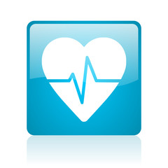 cardiogram blue square web glossy icon