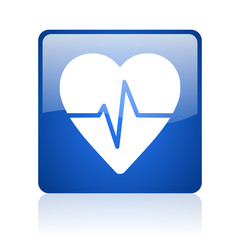 cardiogram blue square web glossy icon