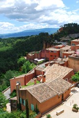 Ocher village of Roussillon and landscape, Provence, France