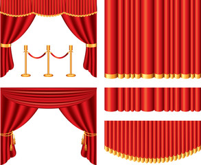 red theater curtains photo-realistic vector set