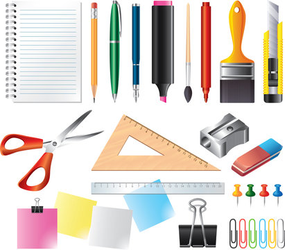 Drawing and office tools photo-realistic vector set