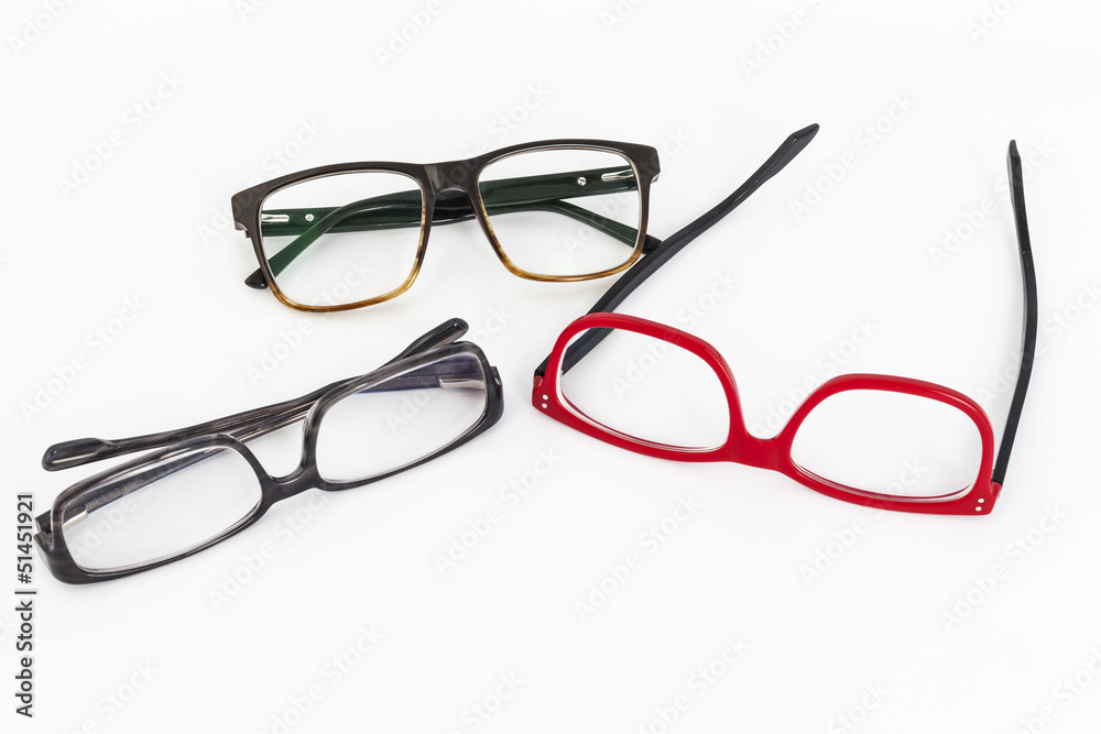 Poster many red and black eyeglasses