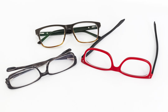 many red and black eyeglasses