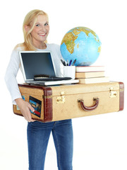 Student carrying a lot of things to start a new stage of life