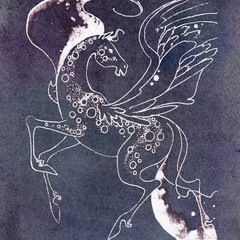 winged horse on an ancient water color background