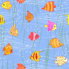 Poster nahtloser bunter tropischer Fischhintergrund © 100ker