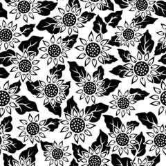 Wall murals Flowers black and white sunflower flower black isolated seamless