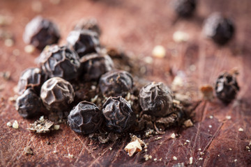 Pile of whole black pepper grains