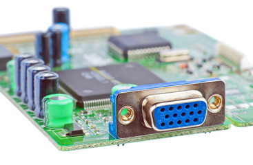 Electronic chips and video connection PC board mounted