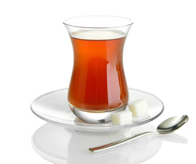 glass of Turkish tea, isolated on white