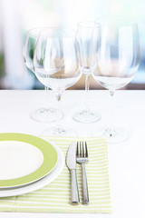 Table setting with glasses for different drinks