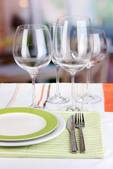 Table setting with glasses for different drinks