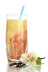 Delicious fruit smoothie isolated on white