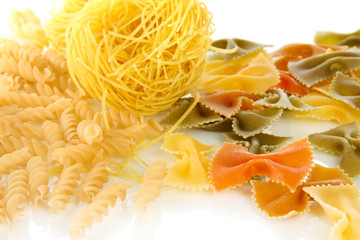 Different types of pasta isolated on white