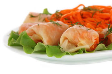 Stuffed cabbage rolls isolated on white