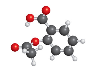 Aspirin (ASA) molecule ball and stick model - C9H8O4
