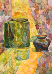 Watercolor still life with drapery