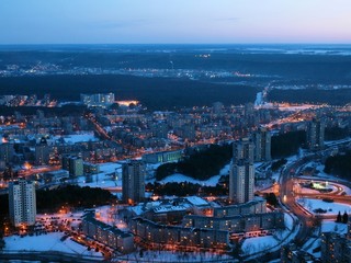 Obraz premium Vilnius city night aerial view