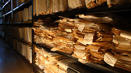 Paper documents stacked in archive - obrazy, fototapety, plakaty