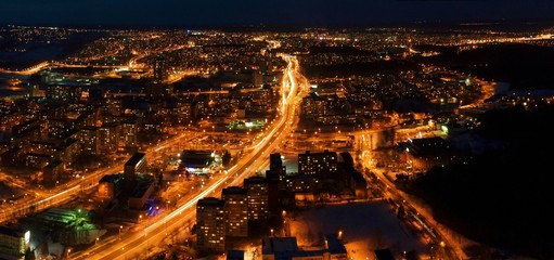 Vilnius city night aerial view