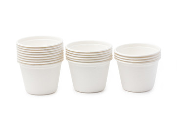 Biodegradable bowls stack isolated on white background.