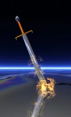 Gordijnen zwaard in brand © minicel73