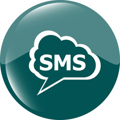 sms green circle glossy web icon on white background