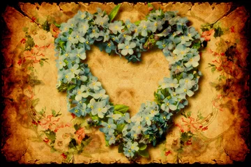 Photo sur Plexiglas Poster vintage Affiche rétro - coeur fait de fleurs
