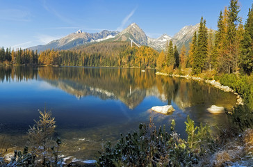 Nature mountain scene with beautiful lake in Slovakia Tatra