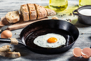 Homemade bread and fresh fried egg