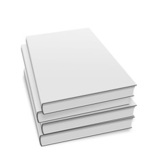 collection of various blank white books on white background