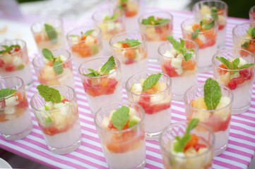 Fruit salad with chunks of fruit and yogurt