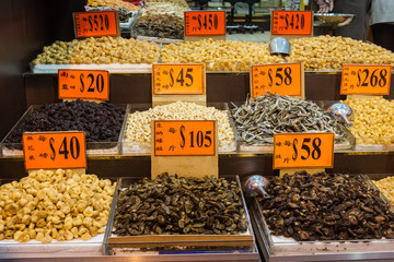dried fruit and nuts stall at Hong Kong market