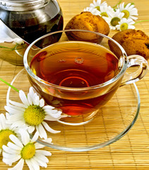 Herbal tea with daisies and kettle