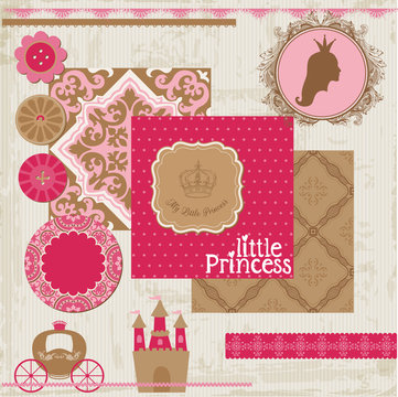 Scrapbook Design Elements - Princess Girl Birthday Set - in vect